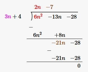 A volume of a cylinder is given by the expression 6n2 – 13n – 28. The area of the-example-1