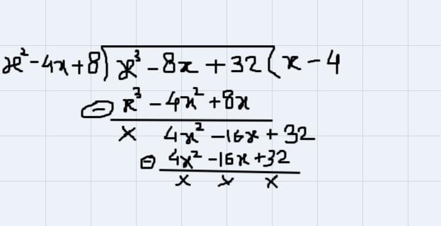 find all of the zeros of P(x) = x^3-8x+32, given that 2 + 2i is a zero. ( if there-example-1