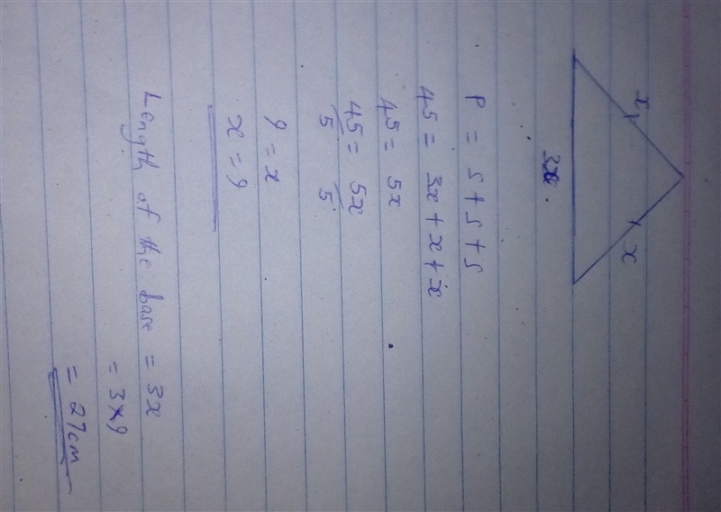 An isosceles triangle has a base that is 3 times the length of its legs. The perimeter-example-1