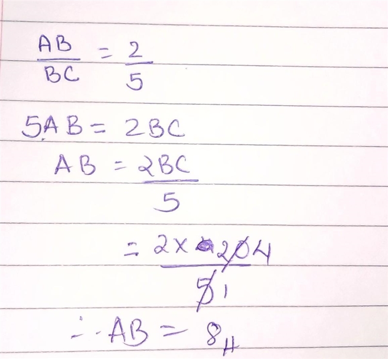 If the ratios of sides AB:BC = 2:5, and BC = 20, find AB-example-1