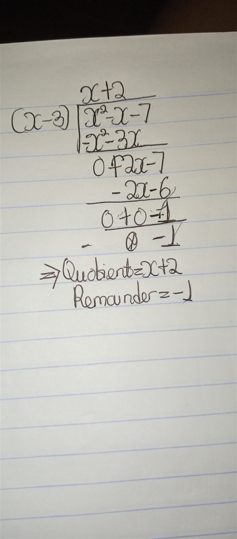 (X^2 - x - 7) (x-3) Please help, I have to divide-example-1