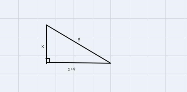 The hypotenuse of a right triangle is 8 feet long. One leg is 4 feet longer than the-example-1