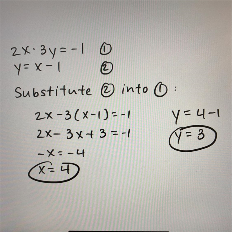 Solve the system using substitution 2x - 3y = -1 Y = x - 1-example-1