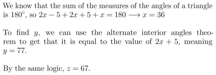 Find the value of x,y and z from the following figure.​-example-1