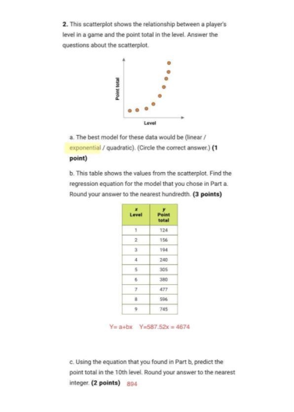 The scatterplot shows the relationship between a player’s level in a game and the-example-2