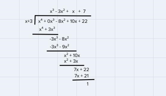 F(x)=x^4-8x^2+10x+22 divied by x+3-example-1