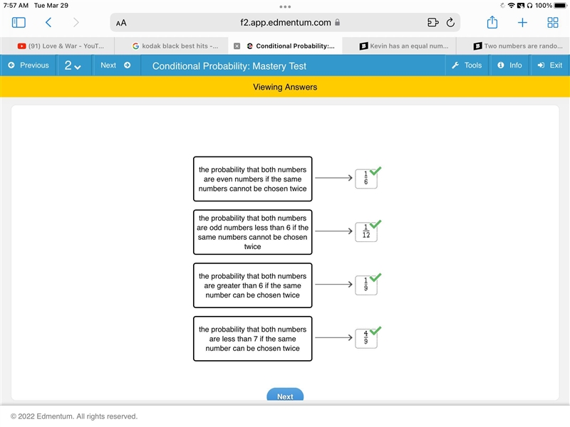 Two numbers are randomly selected on a number line numbered from 1 to 9. Match each-example-1