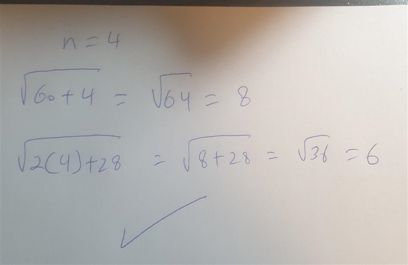 Help me please I don’t jlknow the square root of 60 + n-example-1