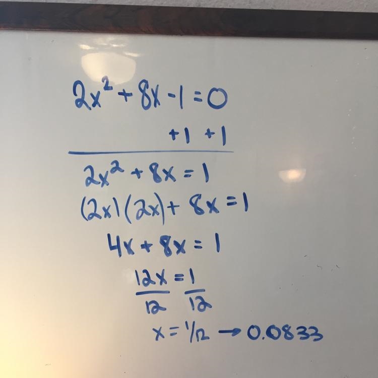 Solve the equation 2x^2 + 8x - 1 = 0 by completing the square. Give your answers correct-example-1