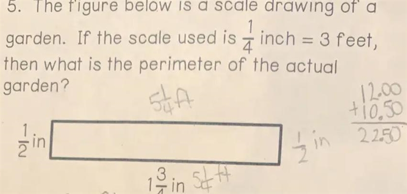 The figure below is a scale drawing of a garden. If the scale used 1/4 inch = 3 feet-example-1