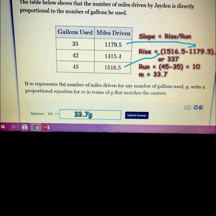 The table below shows that the number of miles driven by Jayden is directly proportional-example-1