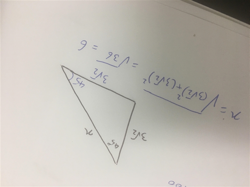 Find x in the following 45°-45°-90° right triangle. Geometry!!! pls help-example-1