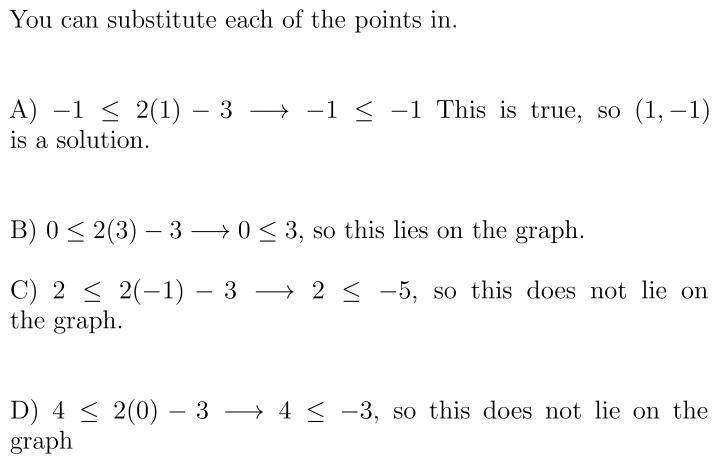 How do I find the point(s) that are a solution to the equation or inequality?-example-1