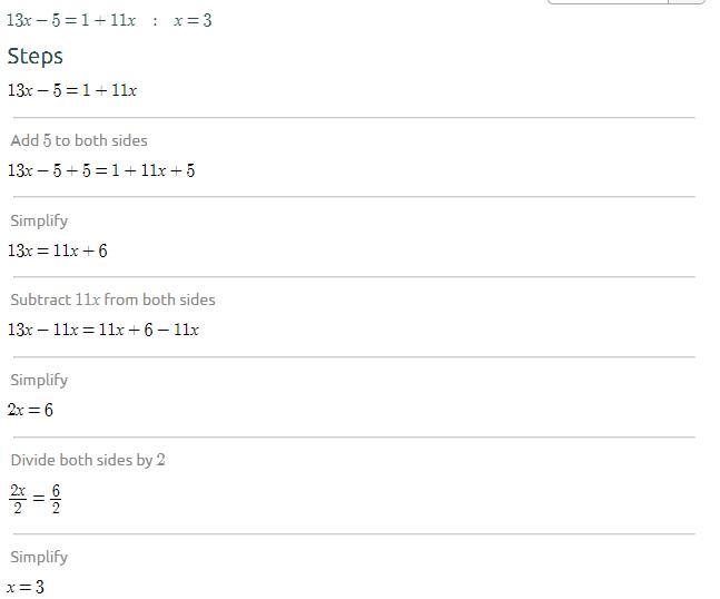 Solve the equation. 13x-5=1+11x-example-1