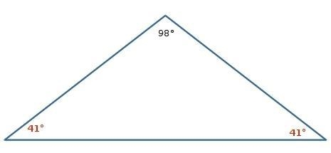 One angle of an isosceles triangle measures 98º. Which other angles could be in that-example-1