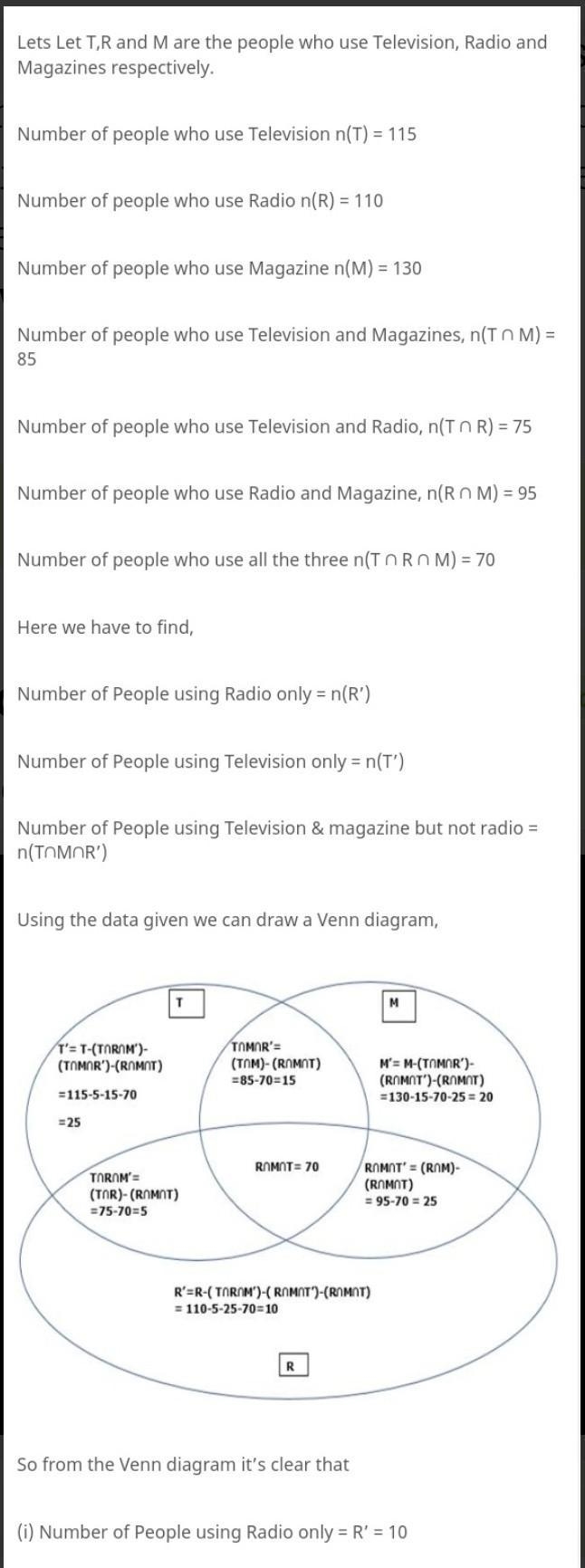 (b) An advertising agency finds that, of its 170 clients, 115 use Television, 110 use-example-1