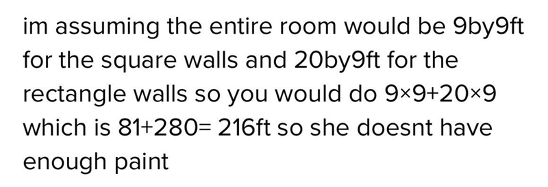 Melissa has enough paint to cover an area of 250 square feet. She wants to paint two-example-1