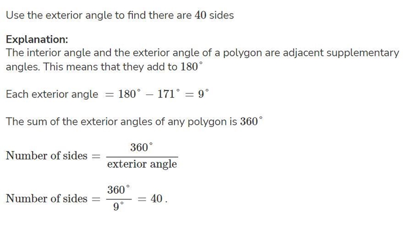 A regular polygon has its interior angles all equal to 171 Find the number of sides-example-2