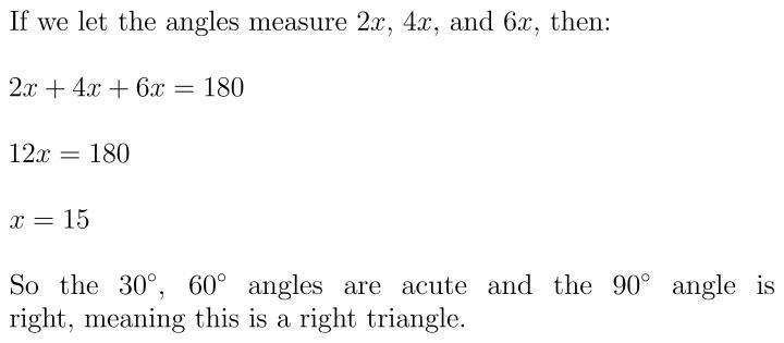 The there angles in a triangle ge in the ratio of 2.4.6. Find the measure of and hence-example-1