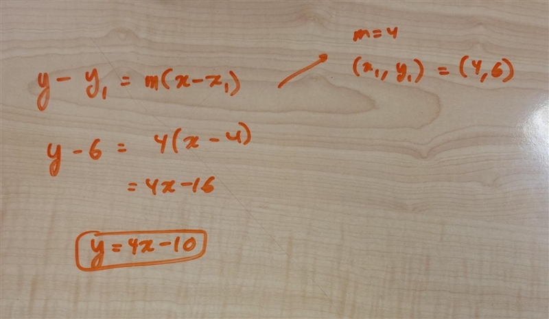 Which shows the equation of the line containing the point (4, 6) and having a slope-example-1