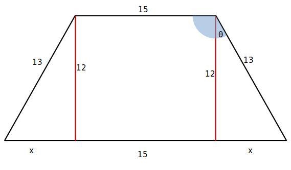 15. In trapezoid ABCD, AB - 13.BC -15, and CD-13. Altitudes BF and CE are both drawn-example-1