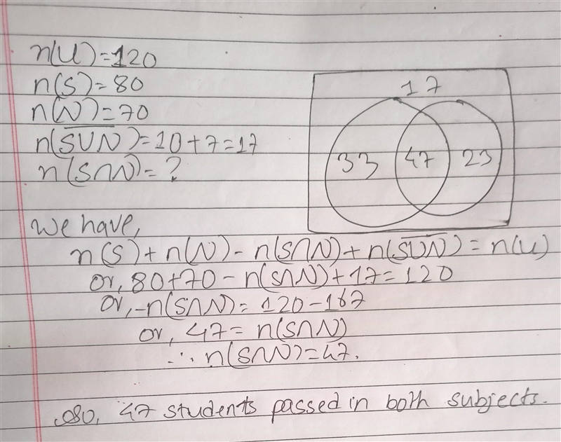 Out of 120 students, 80 passed in Science, 70 in Nepali, 10 failed in both subjects-example-1