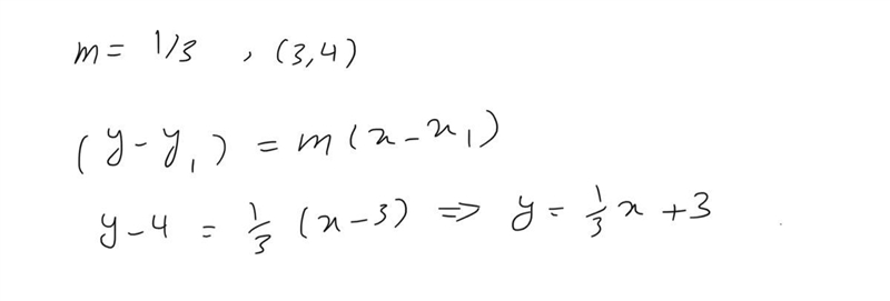 Find the equation of a line that passes through the point (3,4) and has a gradient-example-1