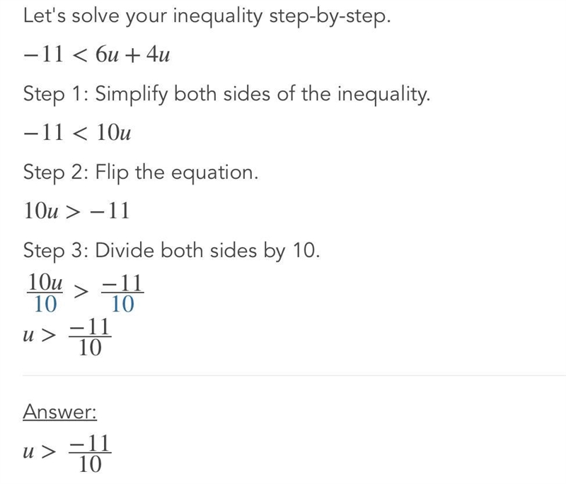 HELP MEE !! 45 points!! Solve. What is “u” in the inequality? –11 < 6u+ 4u-example-1