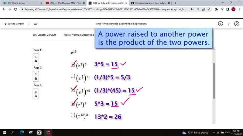 Use the power of a power property to select each correct way to rewrite the expression-example-1