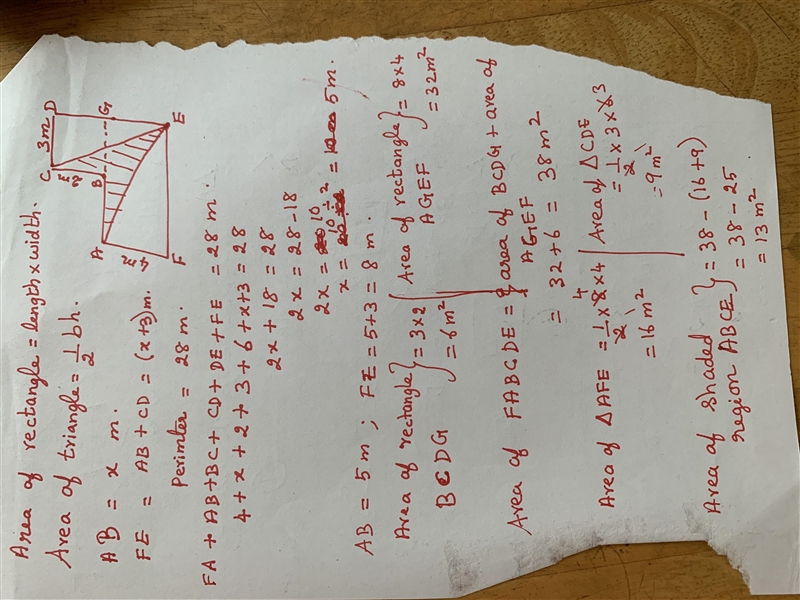 All the corners of the shape are right angles. The perimeter of the shape is 28 m-example-1