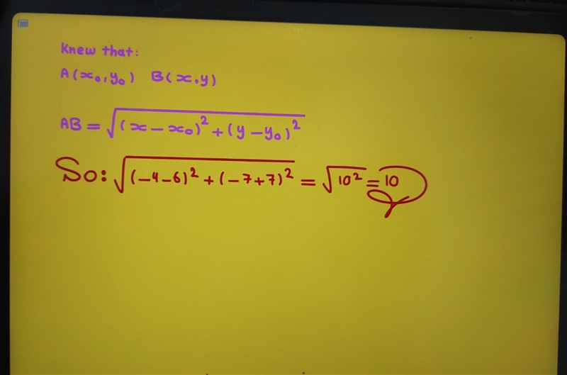 Find the distance between the points (-4, -7) and (6, -7). 104-example-1