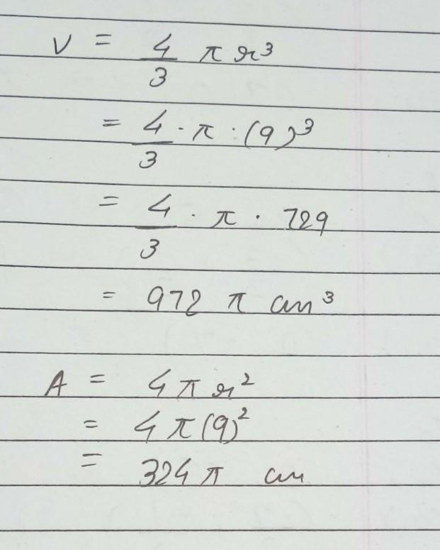 Identify the volume of the sphere in terms of π. Please help & show your work-example-2