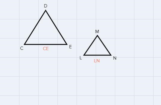 Triangle CDE is congruent to triangle LMN.Which side is congruent to LN?-example-1