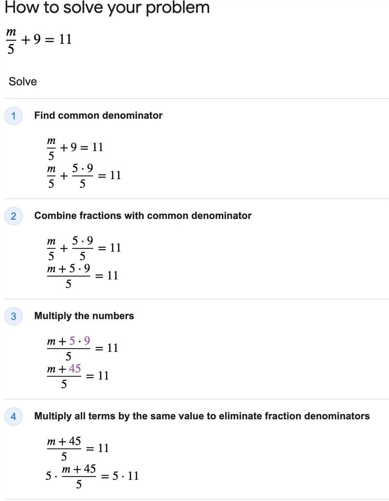 M/5+9=11 What is the value of m?-example-1