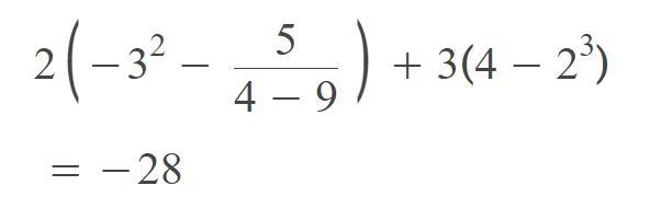 2[-3^(2)-(5)/(4-9)]+3(4-2^(3))-example-1