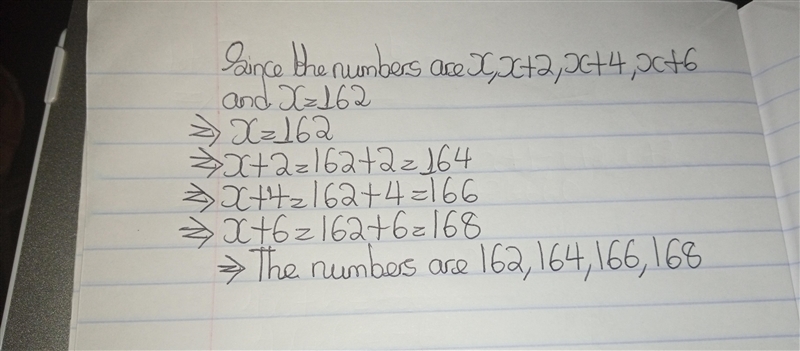 The sum of four consecutive evan numbers is 660. Find these numbers.-example-2