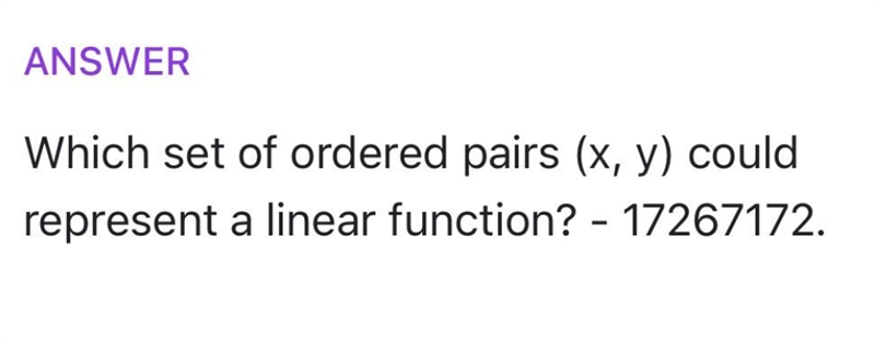 Which set of ordered pairs (x,y) could represent a linear function-example-1