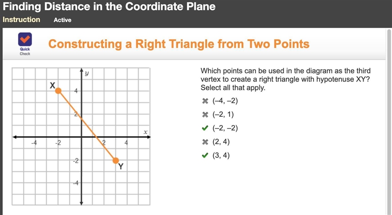 On a coordinate plane, a line X Y has points (negative 2, 4) and (3, negative 2). Which-example-1