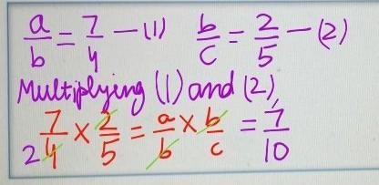 A:b = 7:4, b:c = 2:5 . Work out a:c, give your answer in its simplest form.-example-1