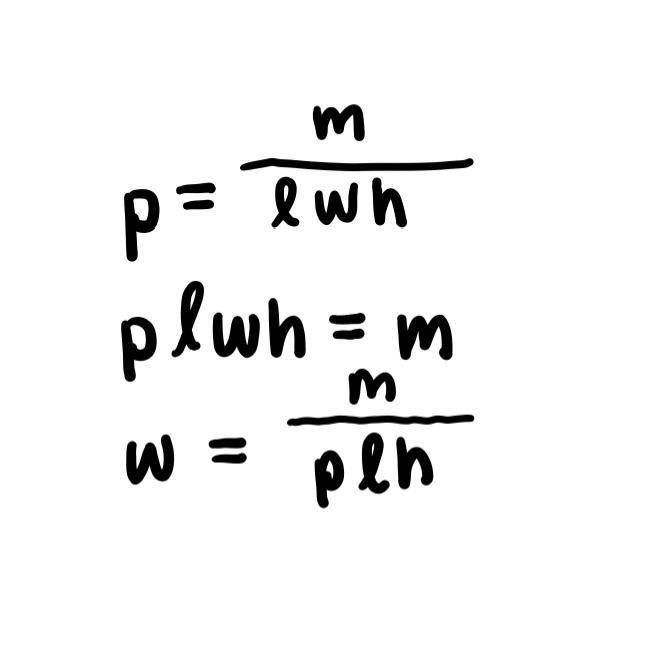 Solve for w. ρ = m / ℓ⋅w⋅h What is w equal to? The / means it's a fraction, the M-example-1