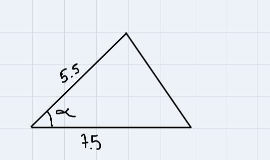 The area of a triangle is 15. Two of the side lengths are 5.5 and 7.5 and the includedangle-example-1