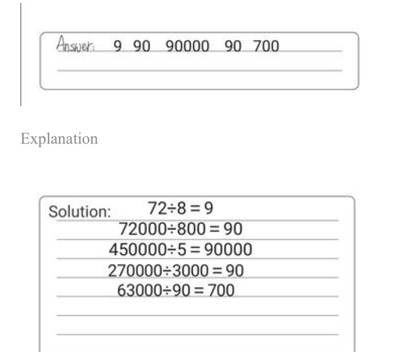 How many 8s in 72? How many 800s in 72,000? How many 5s in 450,000? How many 3,000s-example-1