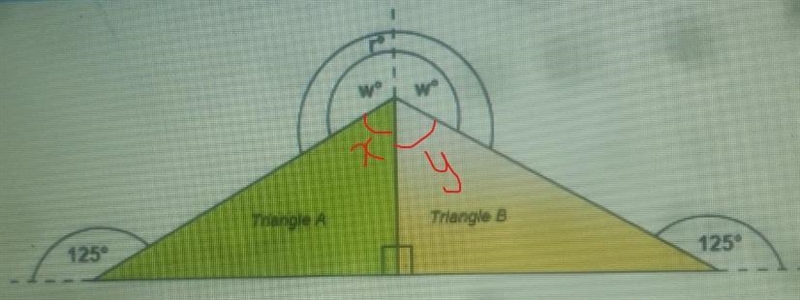 3. Angle r* = 2wº. What is the measure of angle rº1 Show your work. 125⁰ Thangle A-example-1