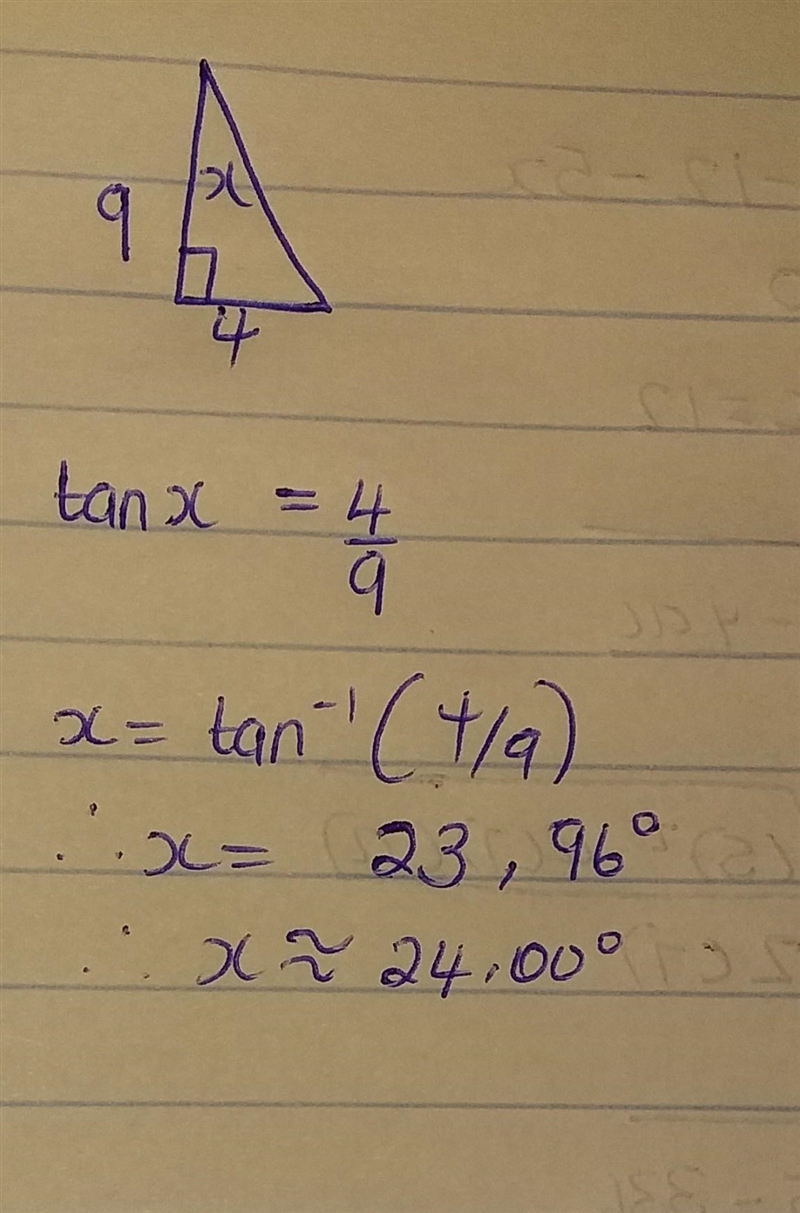 Find the value of x. Round to the nearest tenth. 9 4 X =-example-1