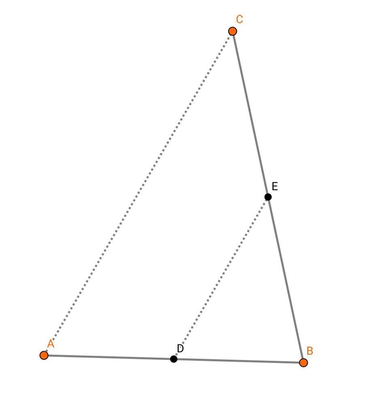 Point D is the midpoint of AB and point E is the midpoint of BC. Select all of the-example-1