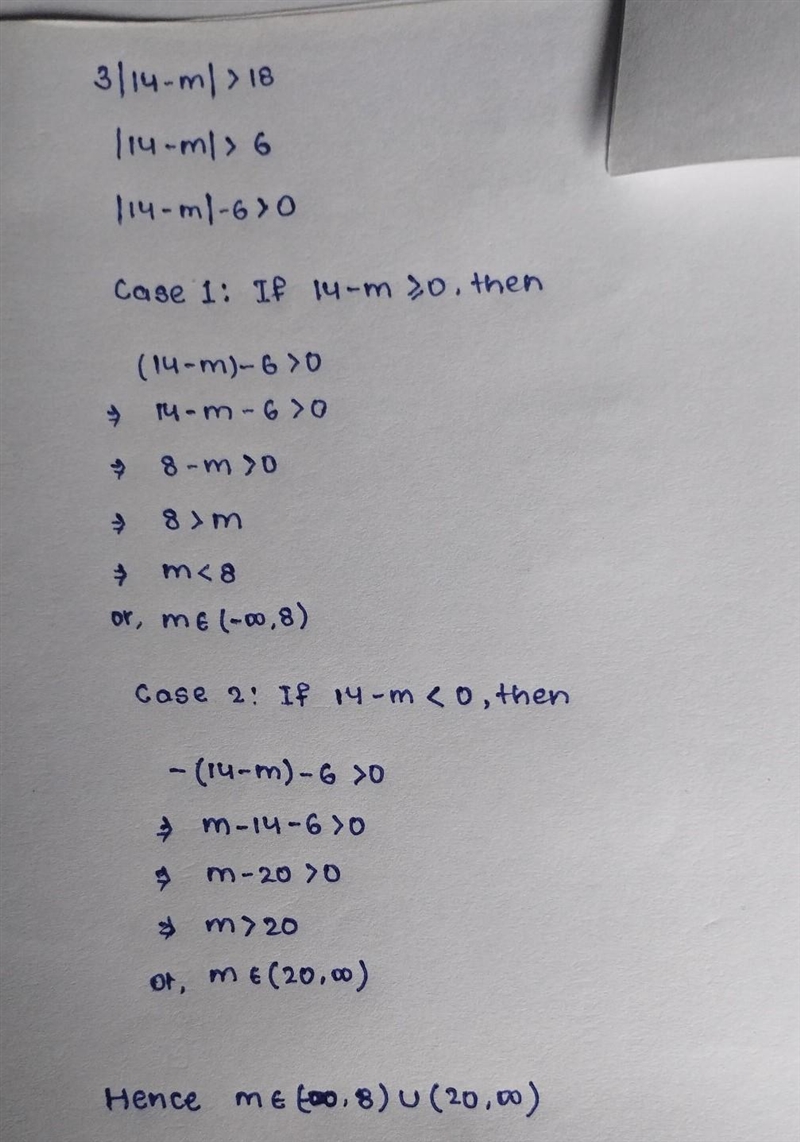 Solve inequality and graph on number line 3|14-m|>18-example-1