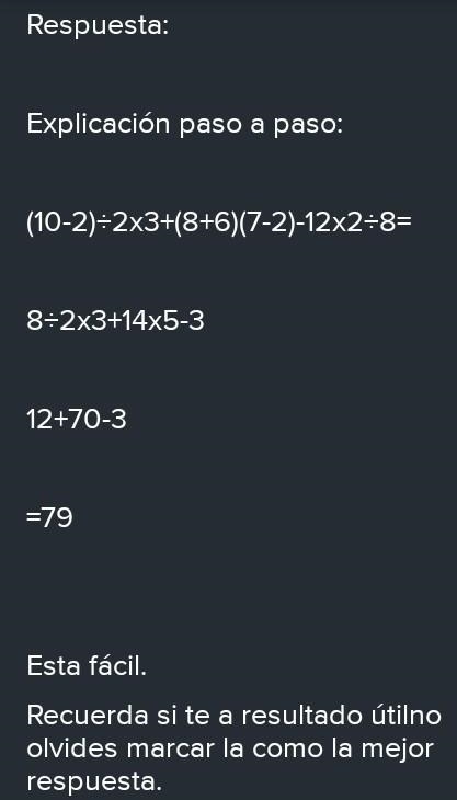 28.- Resuelve la jerarquía de operación (10-2) + (2x3) + (8+6) (7-2)-(12x2+8)= A) 84.33 B-example-1