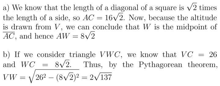 The following solid is a right pyramid with a square base. a) Calculate the length-example-1