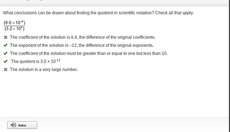 What conclusions can be drawn about finding the quotient in scientific notation? Check-example-1