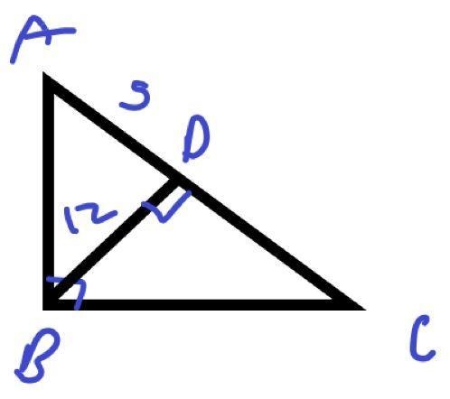 Triangle A B C is shown. Angle A B C is a right angle. An altitude is drawn from point-example-1